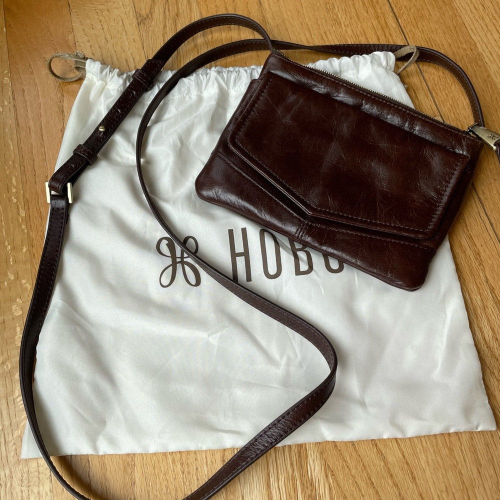 HOBO Dark Brown Leather Envelope Crossbody Clutch Bag Purse Tassel